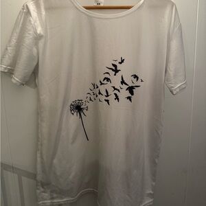 Hanes White Short Sleeve Tee with Black Bird Design